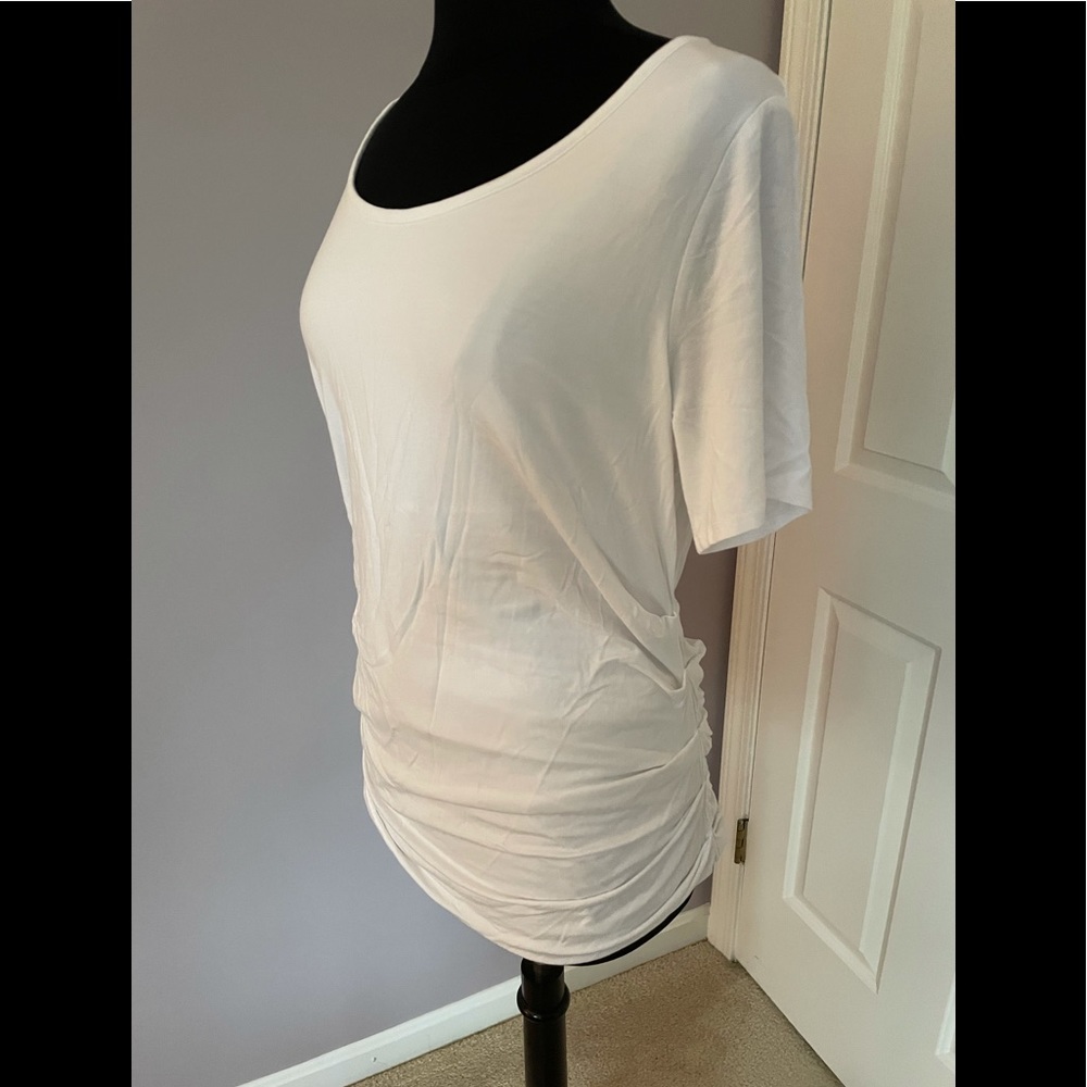 NWT LYSSE White Stretch Tummy Tuck Ruched Top XL